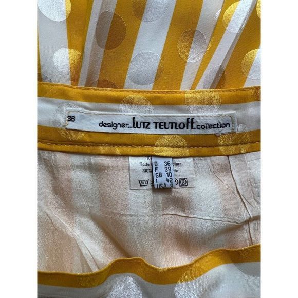 VTG Lutz Teutloff West Germany White Yellow Polka Dot Striped Blouse Skirt 36/8 - Picture 11 of 11